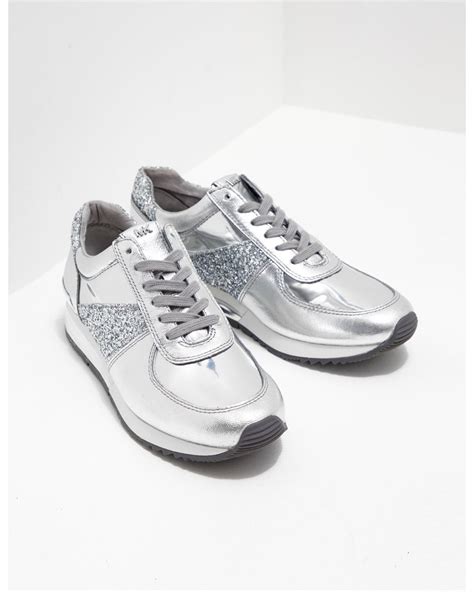 michael kors women sneakers hx 19a glitter silver|Michael Kors silver sneakers women.